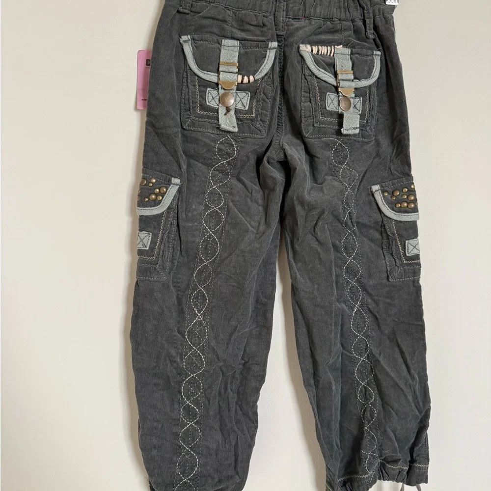 Girls Size 5 Corduroy Cargo Capri Pants Y2K Studded Embroidered